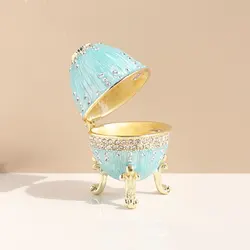 Vinage Blue Faberge Egg Style Enameled Trinket Box Hinged, Unique Gift for Family