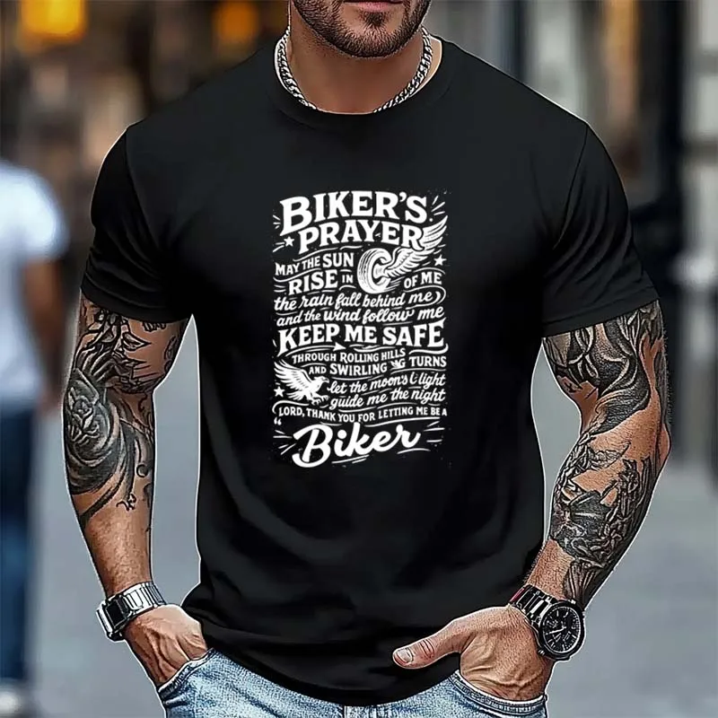 

Biker's Prayer Vintage Motorcycle Biker Biking Motorcycling T-Shirt Unisex Tops Cotton Tees Graphic Men's T Shirt