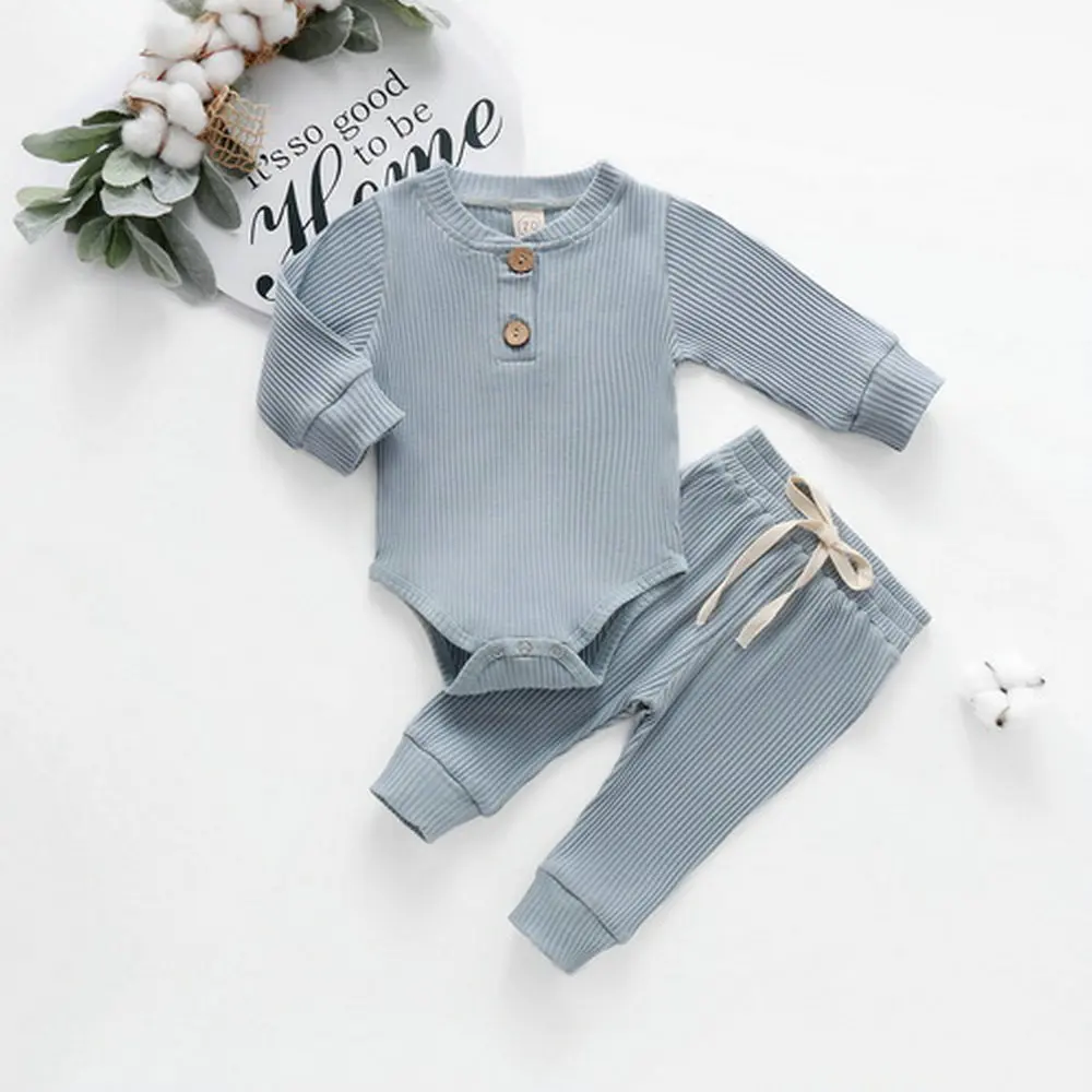 LAPA 0-24M Fall New Infant Suit Newborn Baby Girl Boy Solid Color Long Sleeve Romper+Pants 2PCS Casual Toddler Costume Outfit