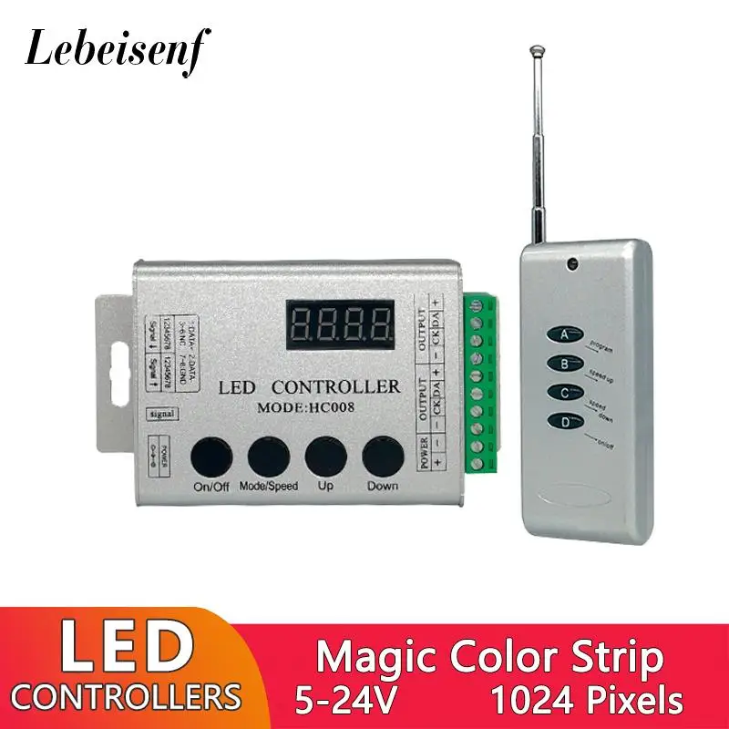 2048 Pixel LED Controller DC 5V 12V 24V Magic Color Music Dimmer RF Wireless Remote for WS2811 WS2812B Addressable Strip Lights