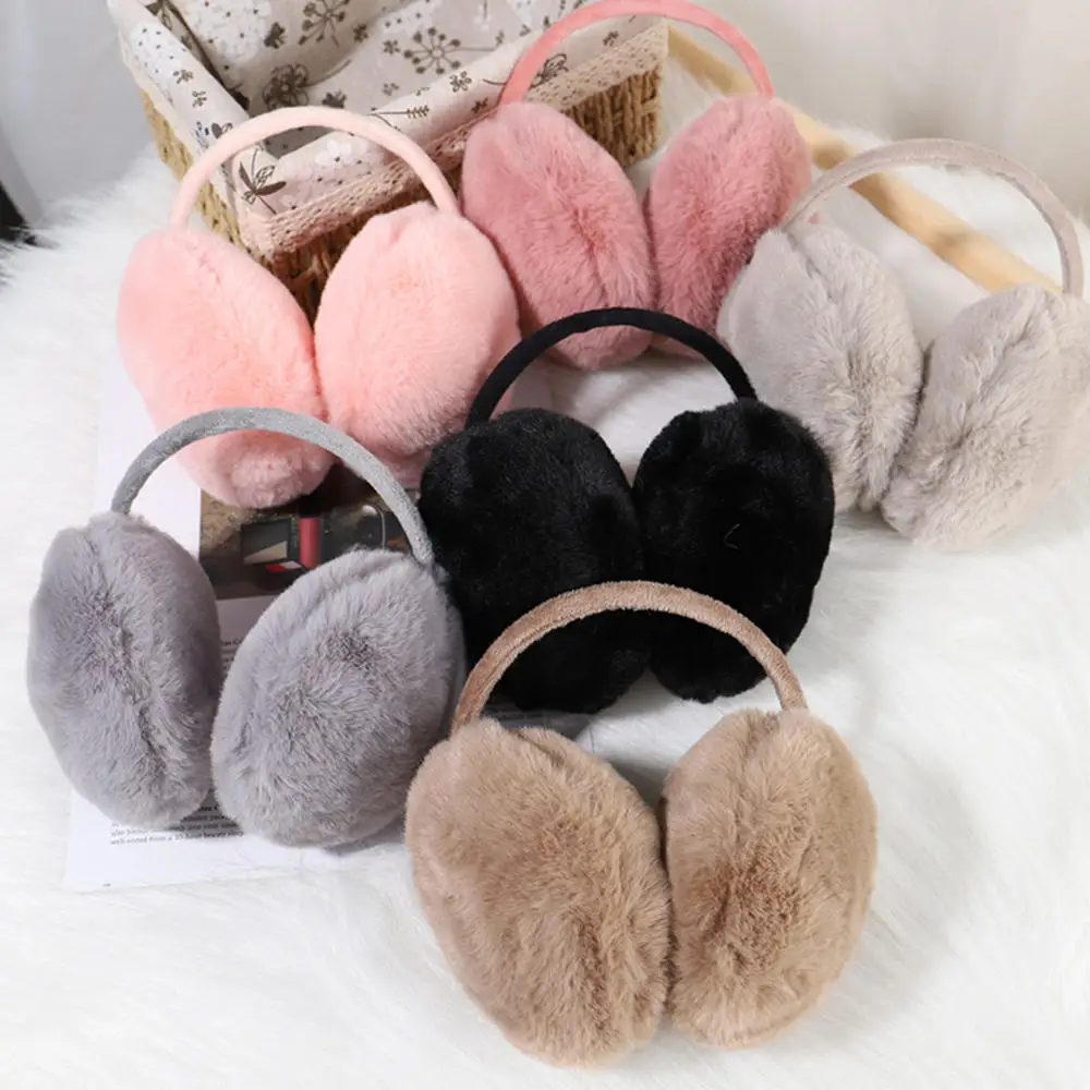 

Winter Warm Ear Muffs Cover Women Girls Fluffy Burger Shape Earcap Children Earmuffs Soft Cashmere Solid Color Warmers Earlap