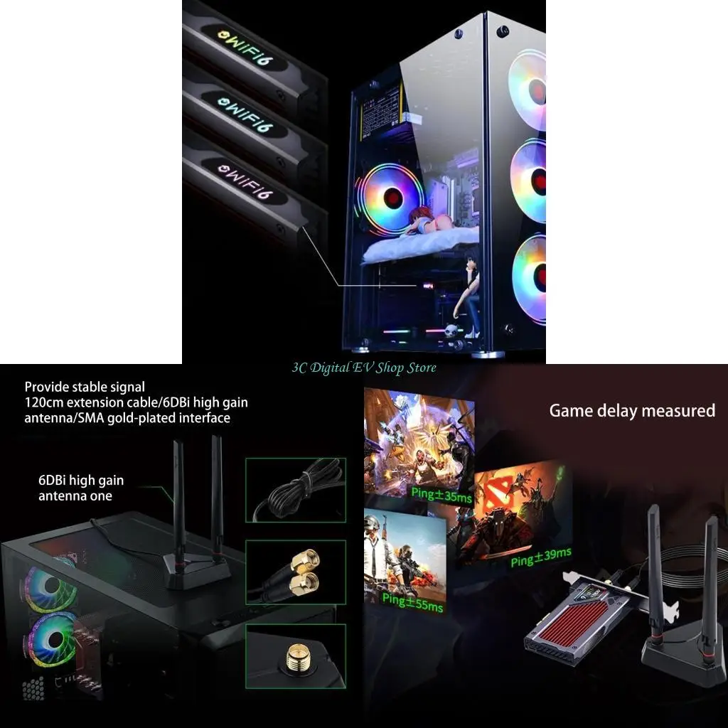 

E74D AX210NGW WiFi 6E PCI-E Wi-Fi-карта Bluetooth-совместимый 5.2 802.11ax ac MU-MIMO настольный адаптер 2,4 ГГц 5 ГГц 6 ГГц