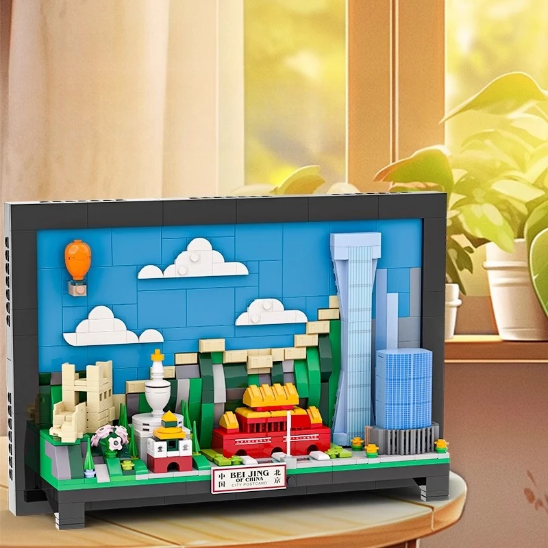 

SEMBO Beijing City Postcard Building Blocks Commemorative Creative Handmade Assembled Wall Painting Model Desktop Ornament Toy