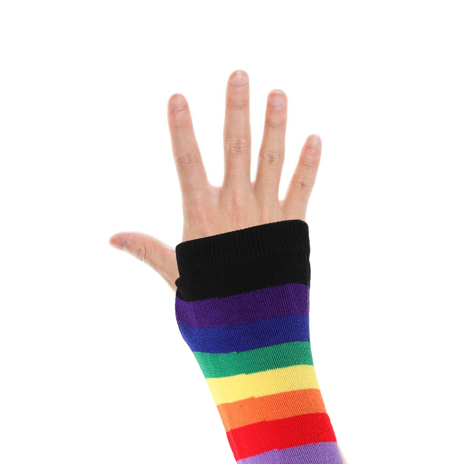 

1Pair Women Rainbow Knitted Fingerless Arm Warmers Long Winter Gloves Striped Pride Sleeves Costume Party Accessories