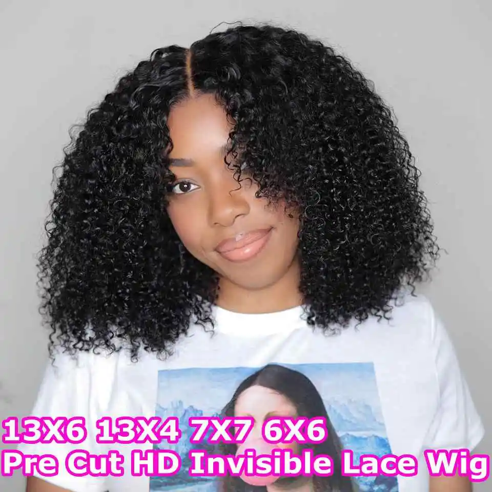 

Pre Cut Ultra Fitted 7x7 HD Invisible Lace Closure Glueless Wigs Ready To Wear Human Hair Wig Kinky Curly Wear&Go Remy Hair Wigs