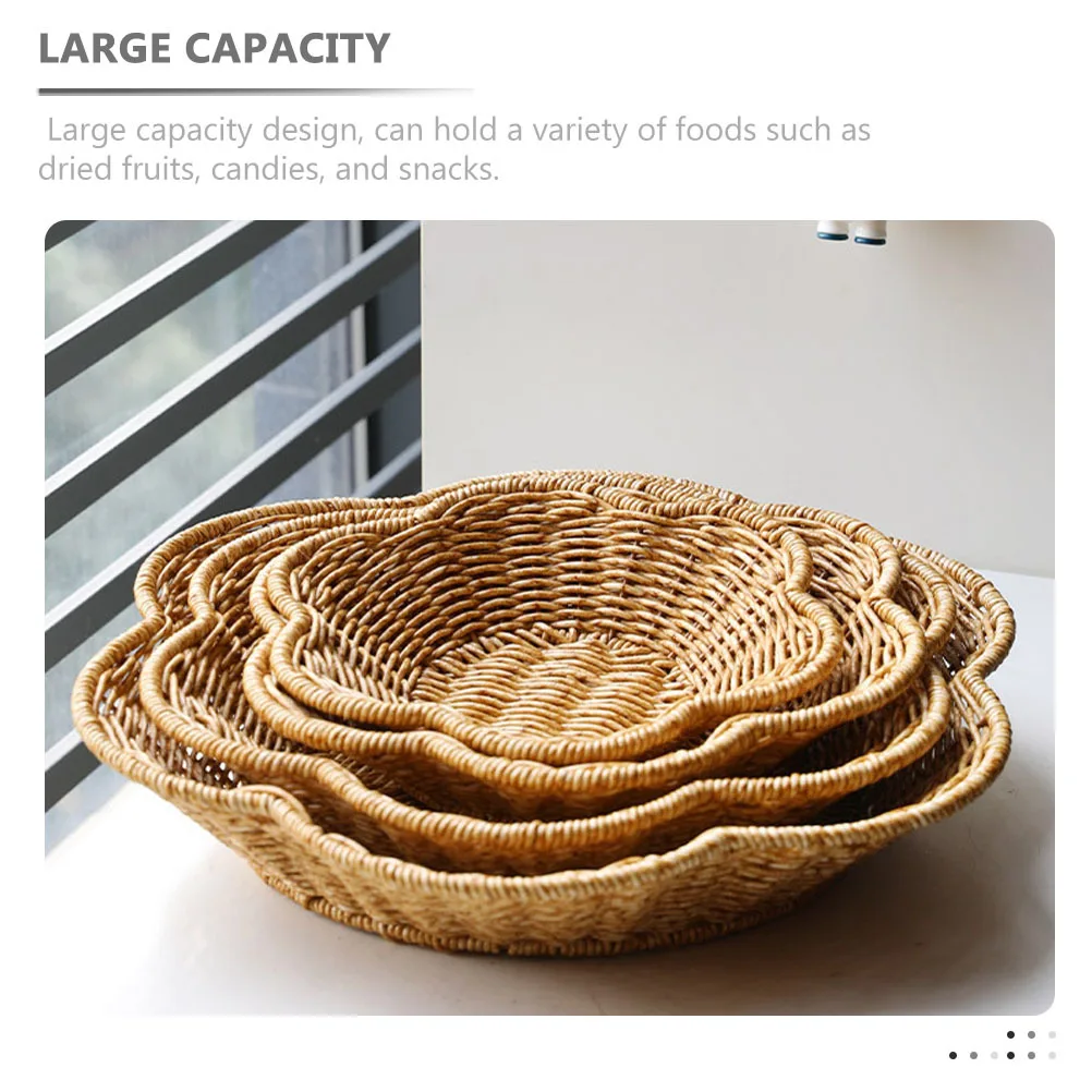 

Декоративная тканая корзина с фруктами, имитация ротанга, поднос для хранения, большая вместительная корзина для закусок для дома, кухни, обеденный стол