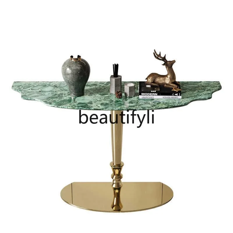 イタリアのミニマリストライト高級大理石高級石玄関テーブルハイエンドエントリーステンレス鋼玄関コンソール