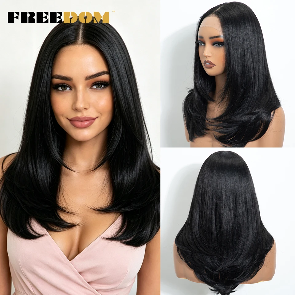 FREEDOM 20“ Synthetische Lace-Front-Perücken für Damen, 13x6, vorgefertigte Lace-Front-Perücke, einfach aufsetzen und loslegen, Ombre-Braun, Perücken für den täglichen Gebrauch – Detail 7