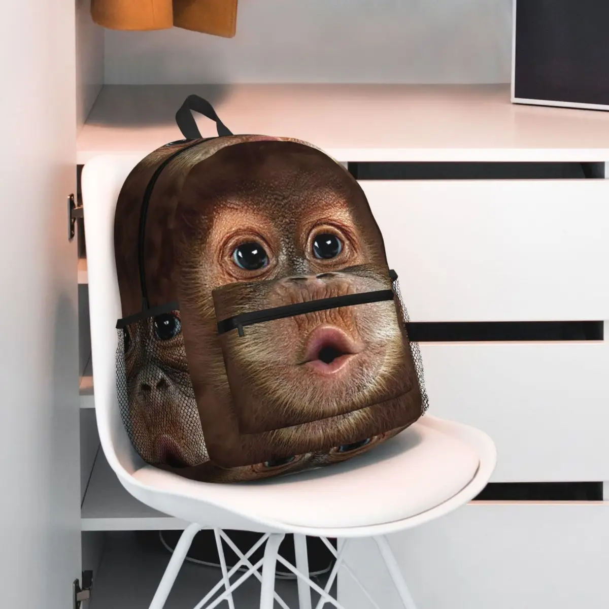 Gorilla Cubs Close-Up Face Print Backpack Daypack Large Capacity Boys Girls BookBag School Bag Shoulder Bags for Men Women