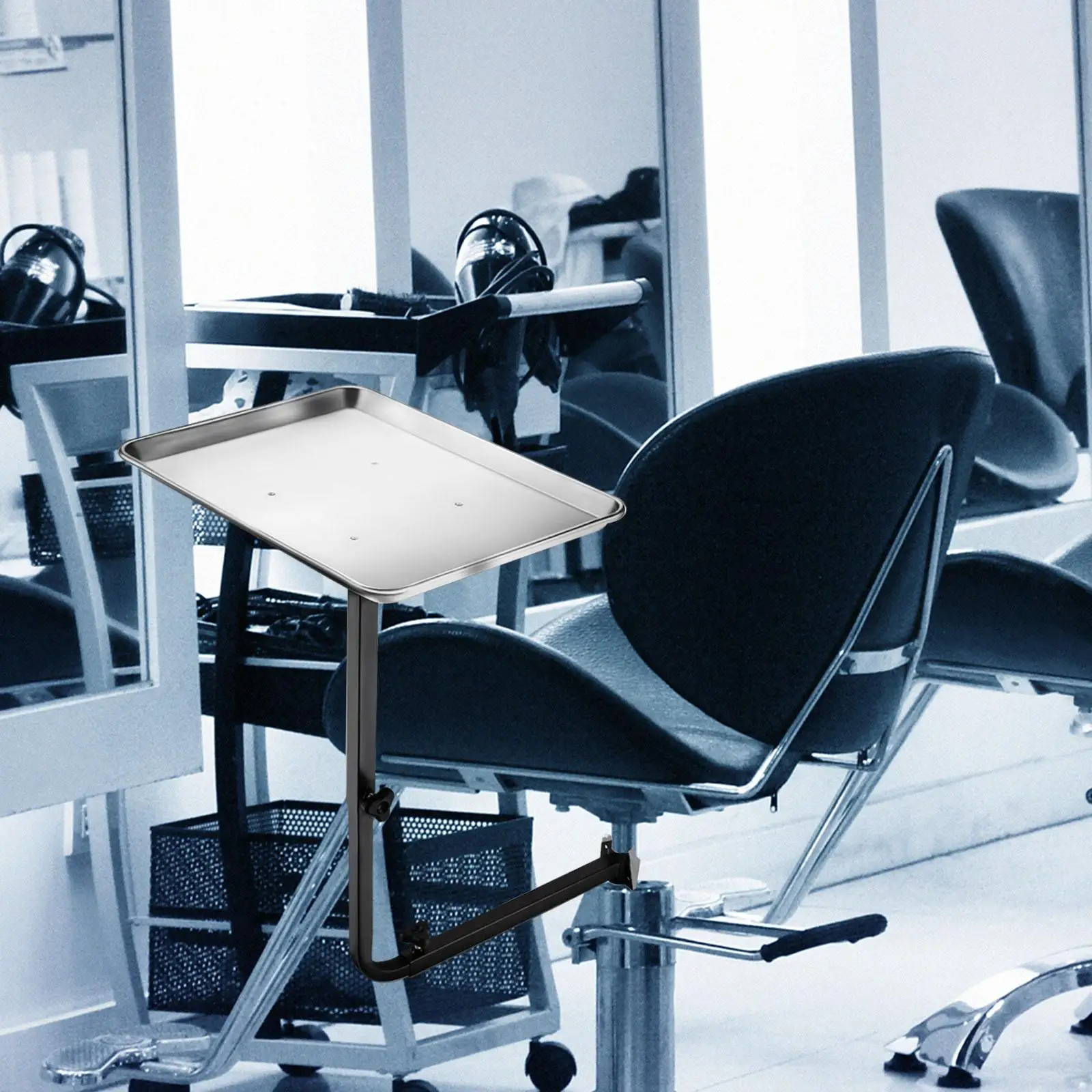 صينية صالون مرفقة مع كرسي معدني قابل للتعديل لكرسي الحلاقة لتلوين الشعر، أمشاط مختلفة، مجففات الشعر، المقص #2