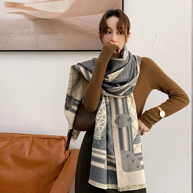 شال فاخر بطباعة حصان كشمير للنساء ، وشاح شتوي ، أغطية بطانية ، باشمينا ، عباءة سفر ، ملابس ستولز ، دافئة ، غير رسمية #6