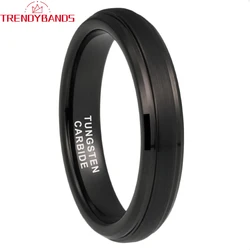 Anillo de carburo de tungsteno para hombre y mujer, joyería negra de 4mm, banda de boda con bordes biselados escalonados, acabado cepillado, ajuste cómodo