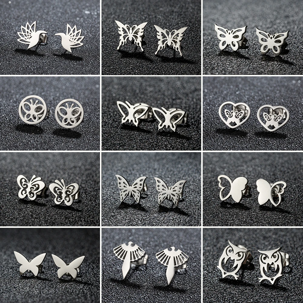 Piercing Stainless Steel Cartilage Earrings Girl 2024 Trend Mini Delicate Butterfly Stud Earrings For Women Jewelry Party Gifts