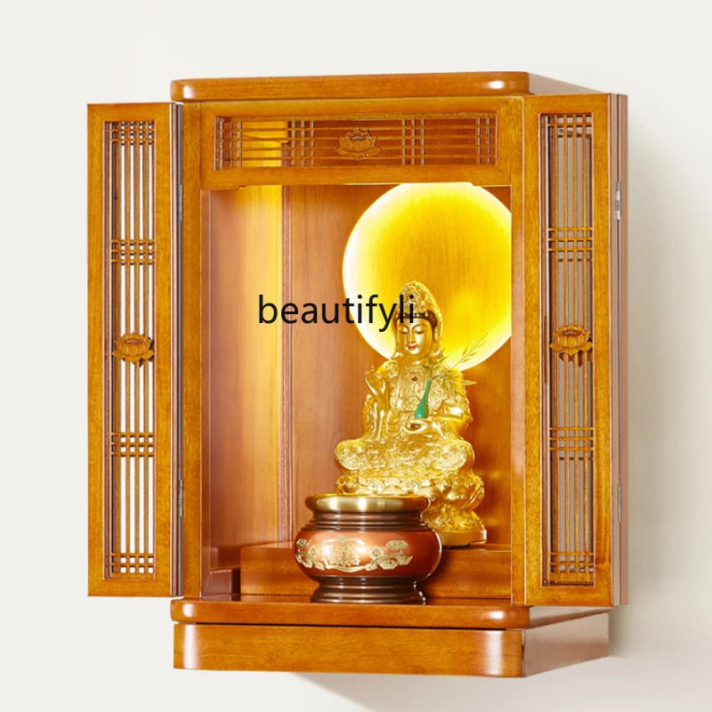 

Buddha Shrine Wall-Mounted with Door Statue Worship Table Worship Table Buddha Cabinet Altar Solid Wood Economical