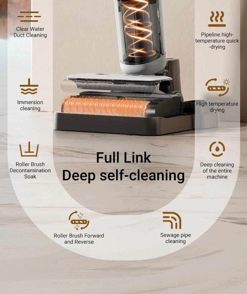 DIVEDEER 15000Pa Wireless Wet Dry Vacuum Cleaner Smart Cordless Mop Floor Cleaner Self-Cleaning Auto Suction Floor Washer