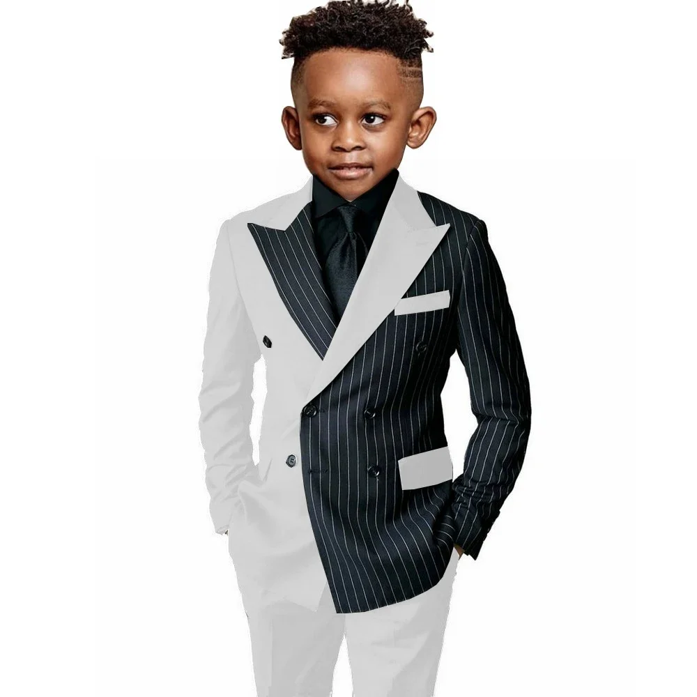 

Double Breasted Boys Suits Black Striped Party Dress Blazer For Kids Splicing Slim Suit 2-piece Child Wedding Tuxedo