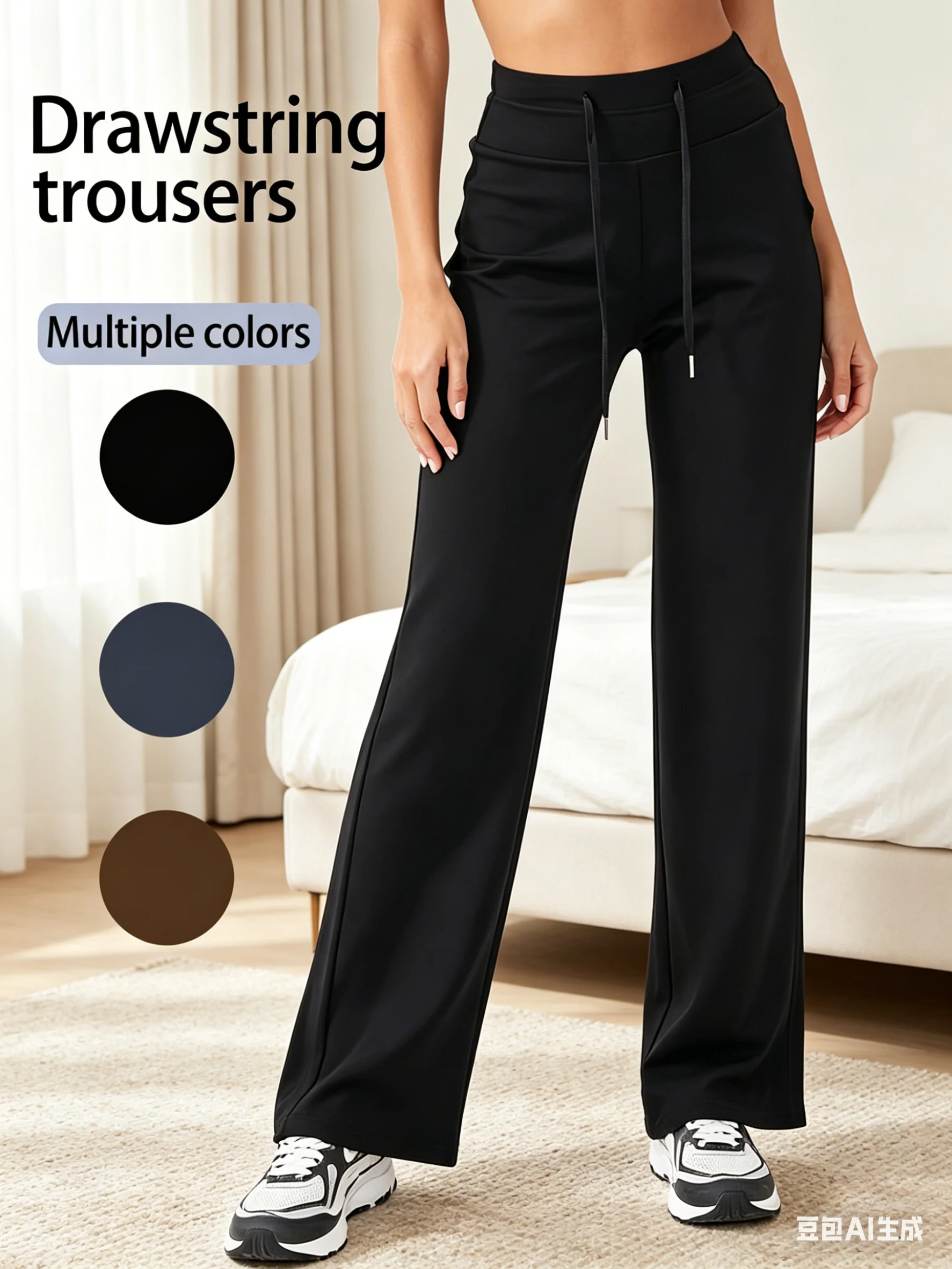 

Multi-color High Waist Drawstring Flare Pants, 4-Way Stretch High Elastic Solid Trousers, All Season Fitness Casual Wear