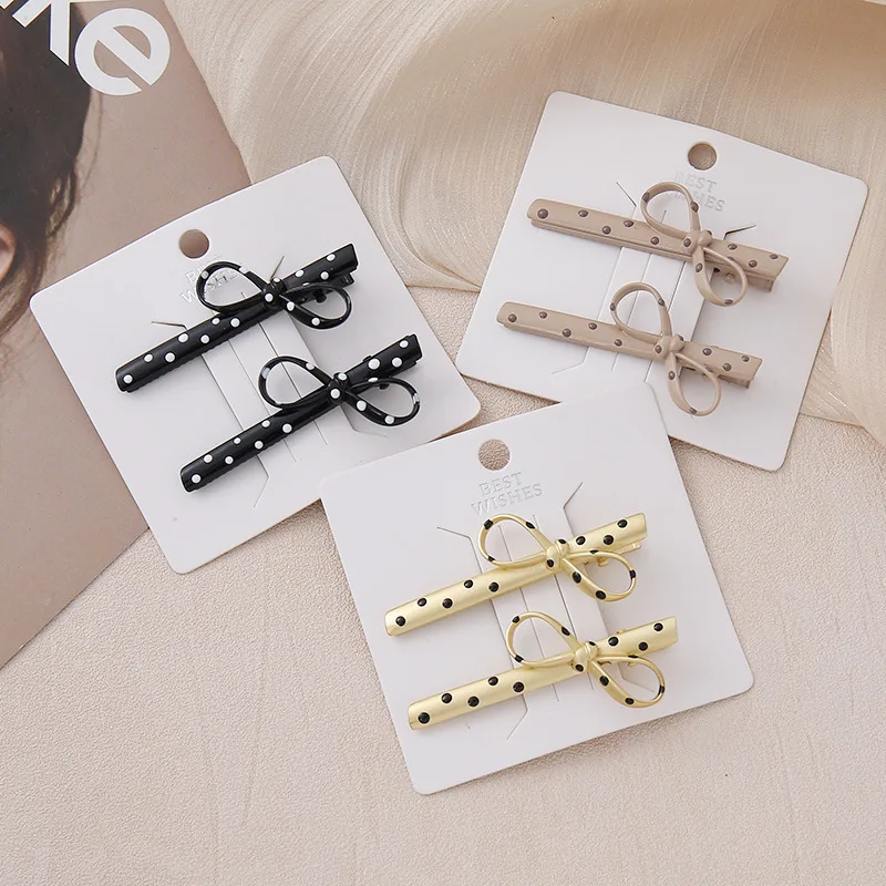 

2PCS Polka Dot Bow Bar Clip for Women Elegant Side Bangs Hair Accessories Delicate Advanced Decor Sturdy