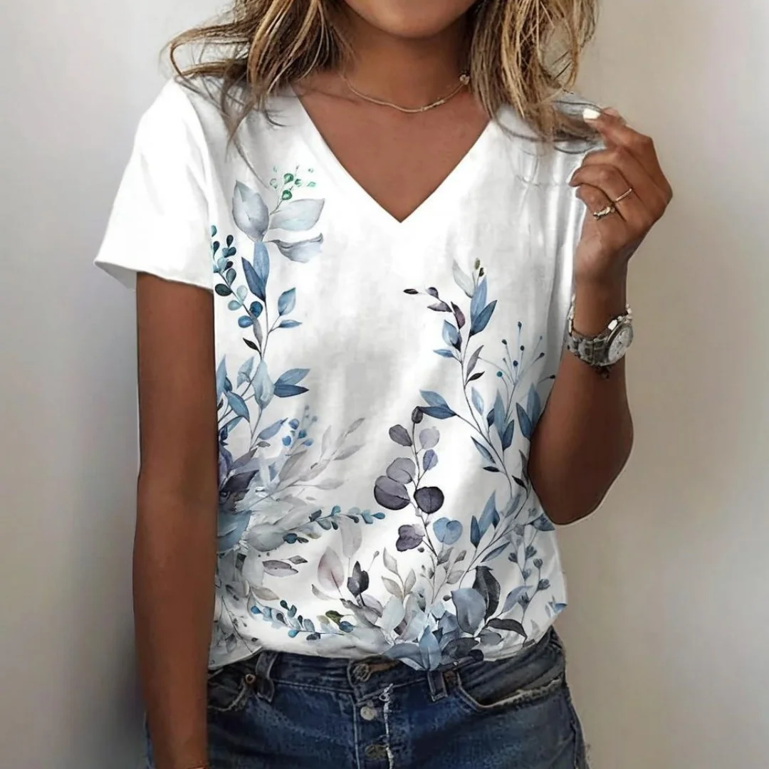

Women's T-shirt summer casual outdoor V-neck blouse short-sleeved Printed pattern versatile Large size loose comfortable short