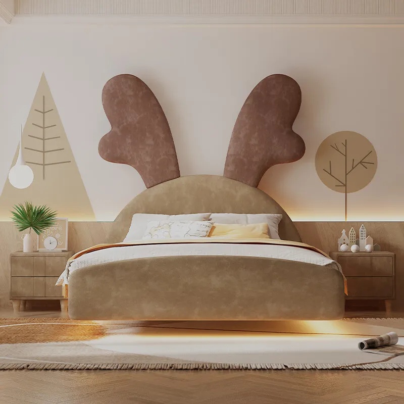 Bed Boy Girl Suspended Bed Modern Simple Rice Solid Wood Single Bed Deer Warm Milk Single Bed Leather Bed