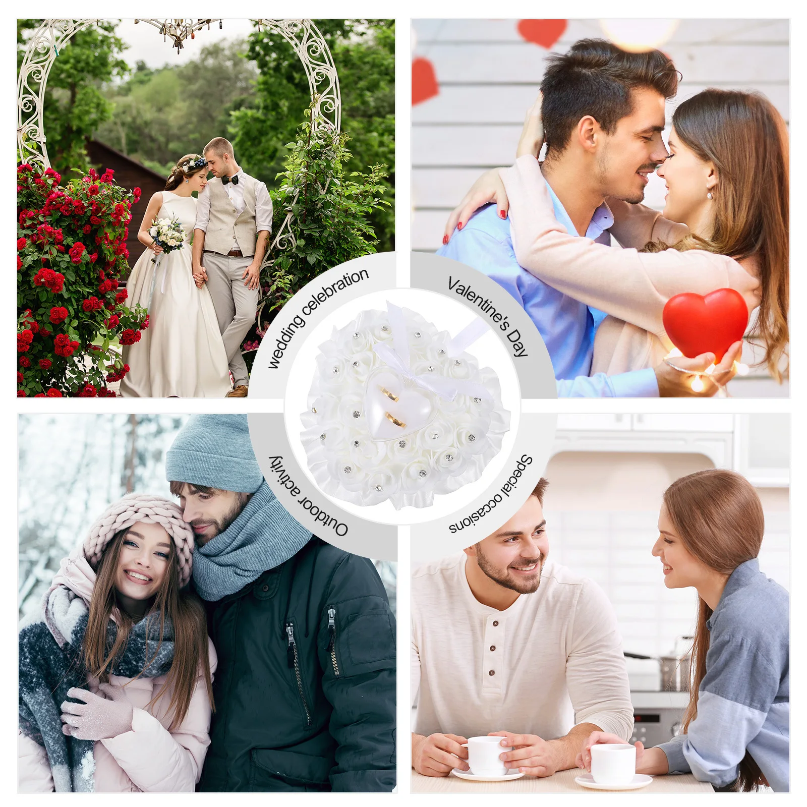 1Pcs Hochzeit Ring Kissen Herz Form Transparent Box Rose Blume Strass Dekoration Romantische Braut Ring Kissen Hochzeit