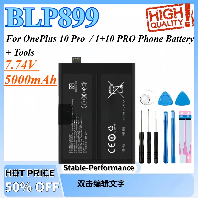 7.74V 5000mAh High Quality BLP899 Capacity Mobile Phone Replacement Battery For OnePlus 10 Pro  / 1+10 PRO Phone Battery + Tools