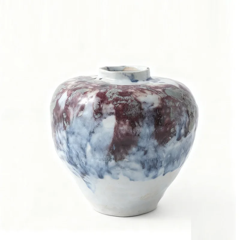 New Chinese-style blue clear ink ceramic vase, living room flower arrangement, high-end retro flower ware ornament