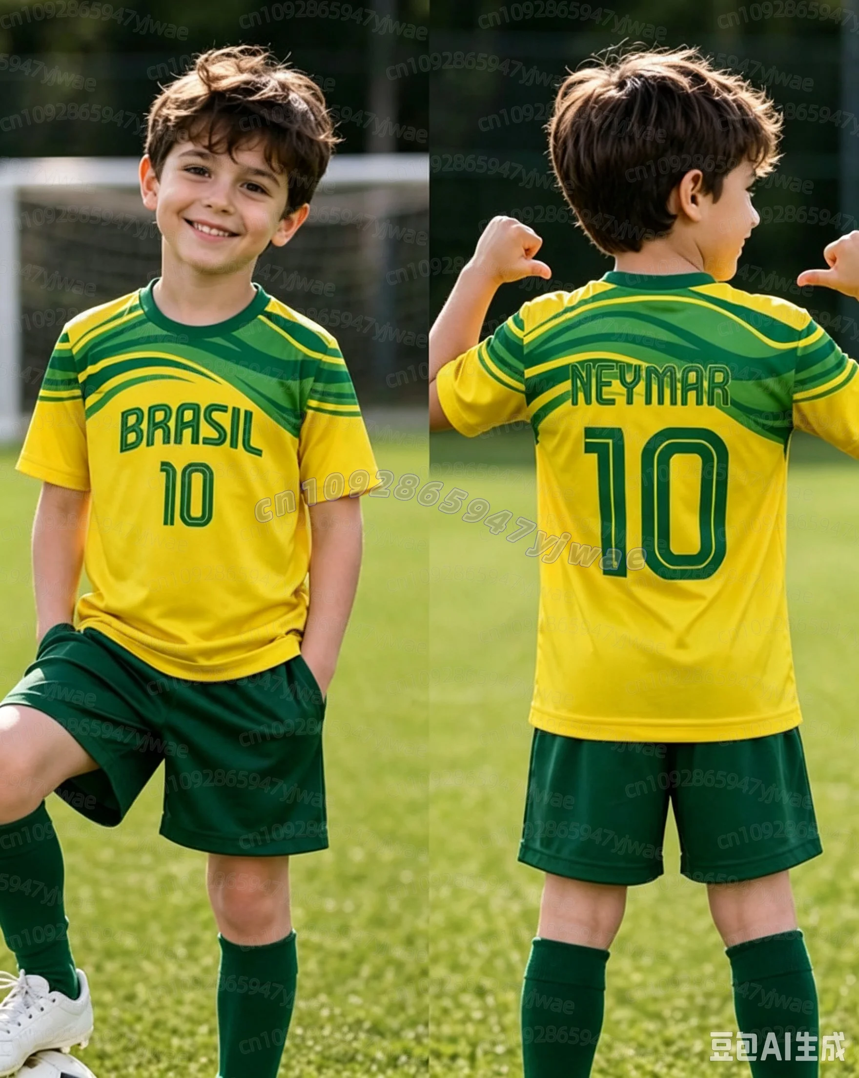 2026 Jungen Mädchen Neymar Nr.10 Fußballtrikot T-Shirt Shorts Set Damen Herren BRASILIEN Fans Kinder T-Shirt Shorts Set Trainingsanzug 2-teiliges Set – Detail 10