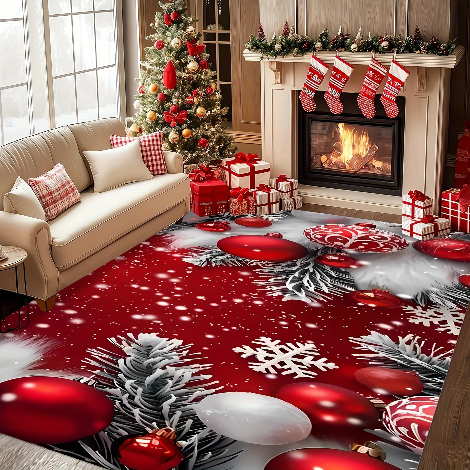 VIKAMA Christmas-Themed Carpet Featuring Santa Claus Large Area Rugs Doormat Rug For Bedroom Carpet For Living Room Home Decor