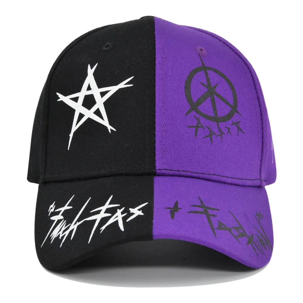 Custom Graffiti Baseball Caps Purple and White Patchwork Men Women Hip Hop Cap Fashion Sun Hat Casual Buckle Hats Snapback