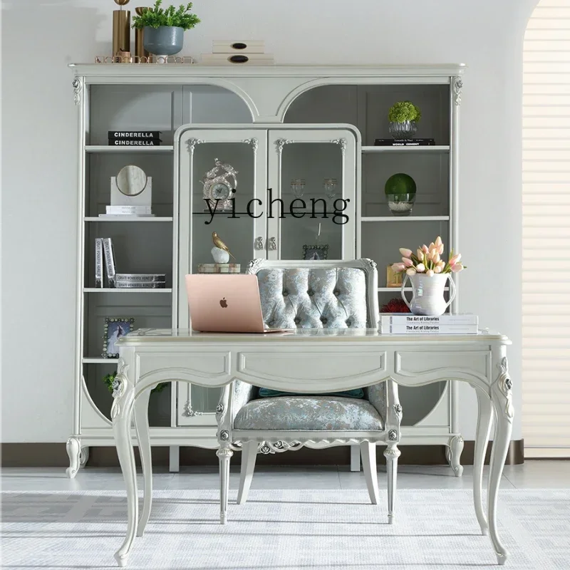

solid wood desk and chair retro engraved office bookcase room combination