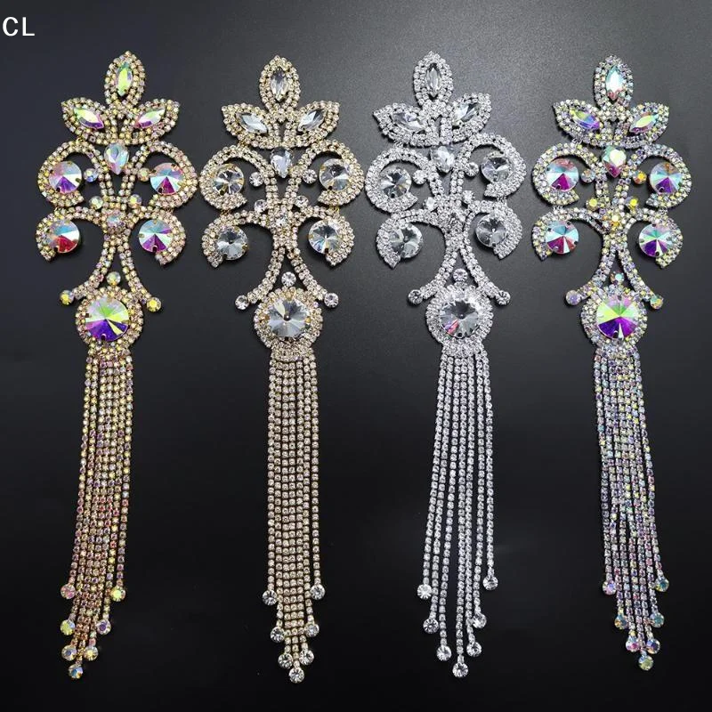 AttireTroveShiny High Quality Rhinestone Fringe Applique Shoulder Badge Gold Silver Crystal Glass Brooch For Wedding Shoes