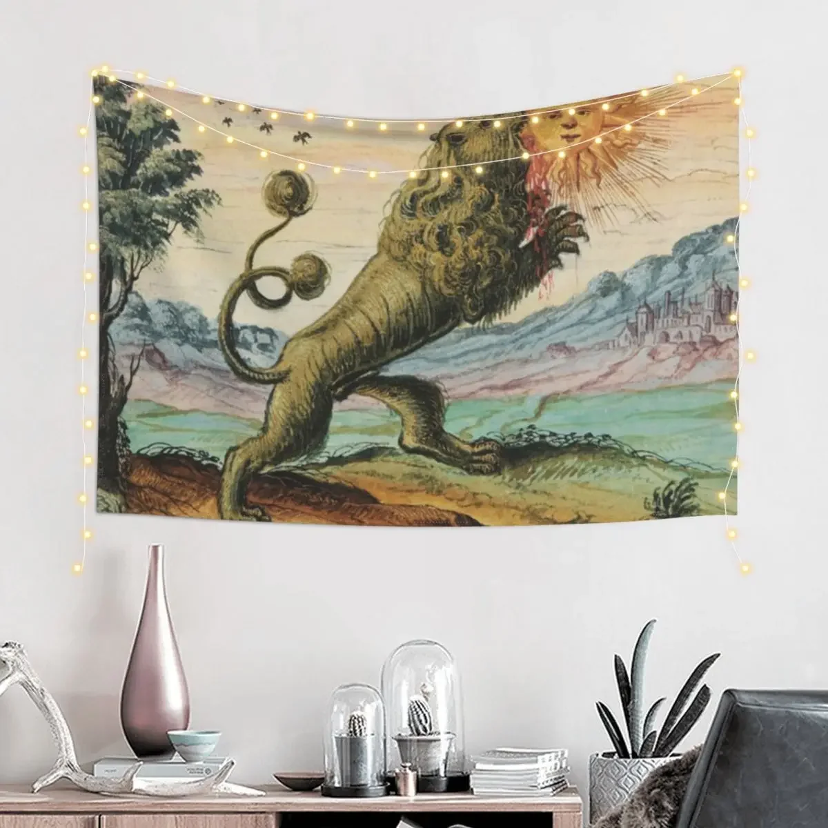 The Lion Eating The Sun Antique Alchemy Illustration Tapestry Room Decor For Girls Japanese Room Decor Tapestry