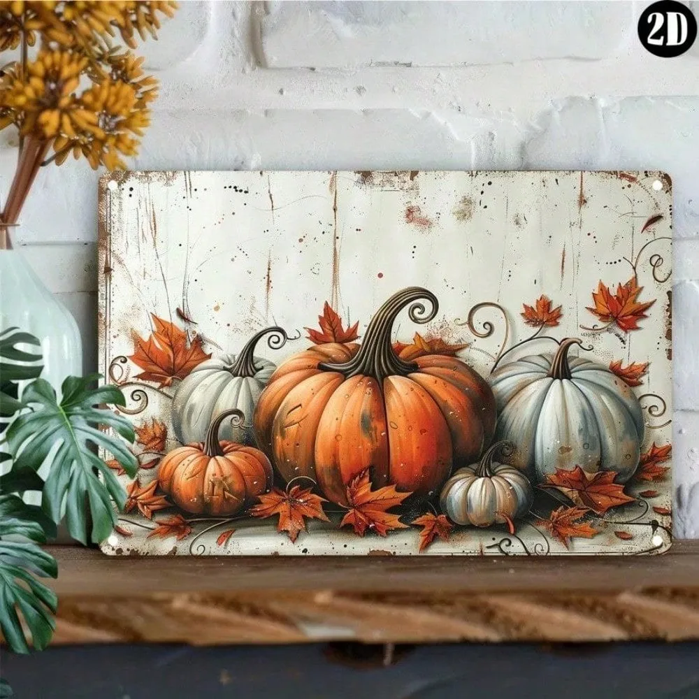 

Rustic Autumn Pumpkin Metal Sign Vintage Waterproof Wall Decor Art Farmhouse Bar Man Cave Home Decor Gift