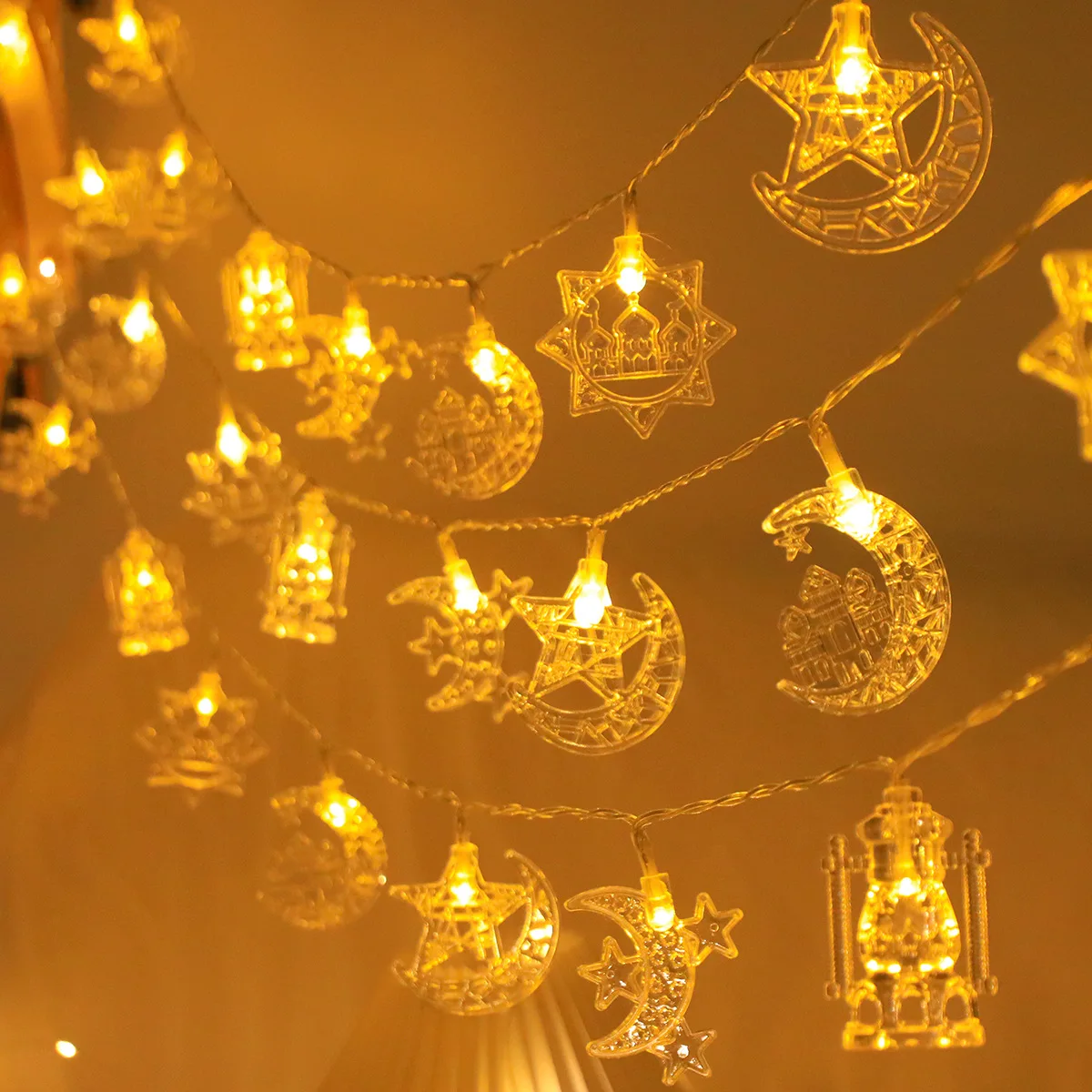 عيد مبارك سلسلة أضواء رمضان الديكور LED فانوس القمر ستار الجنية ضوء سلسلة الإسلام مسلم حفلة رمضان ليلة مصابيح #4