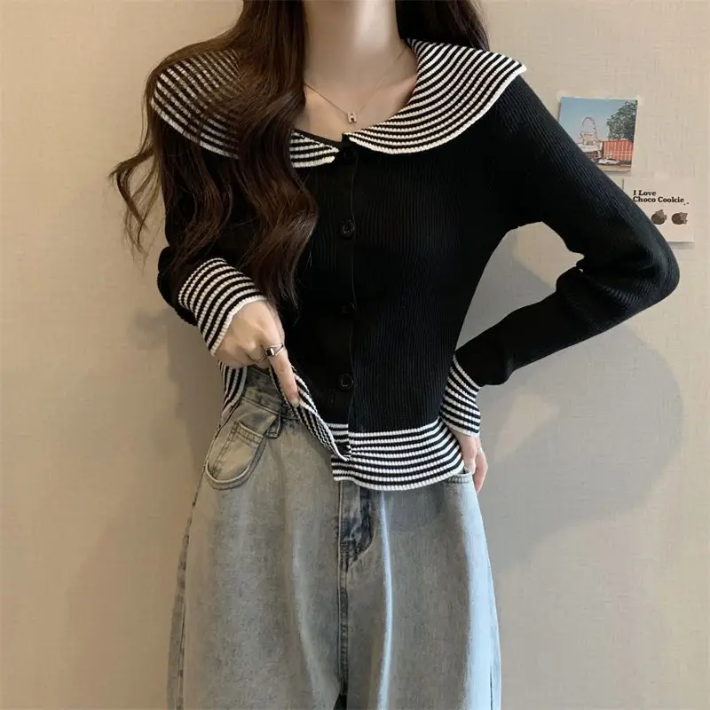 Gestrickte Pullover frauen Neue High-end-Gestreiften Patchwork Langarm Hemd mit Koreanische Chic