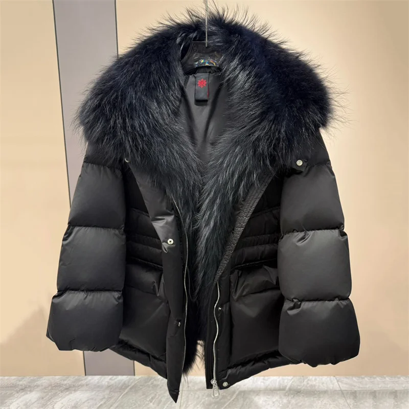 women's down jacket New winter 2026 detachable fox fur collar women's down coat Goose down filled warm thick coat puffer jacket