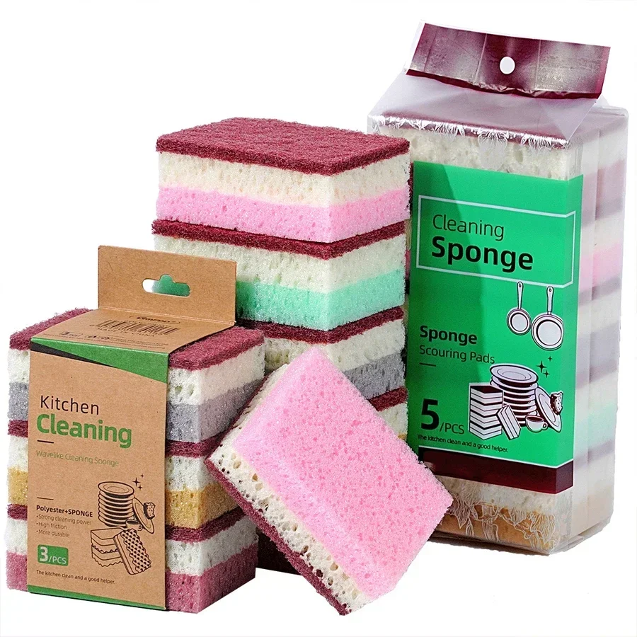 1-10PCS Kitchen Dishwashing Sponge Multi-functional High Density Clean Rub Pot Rust Scouring Bathroom Cleaning Tools Household