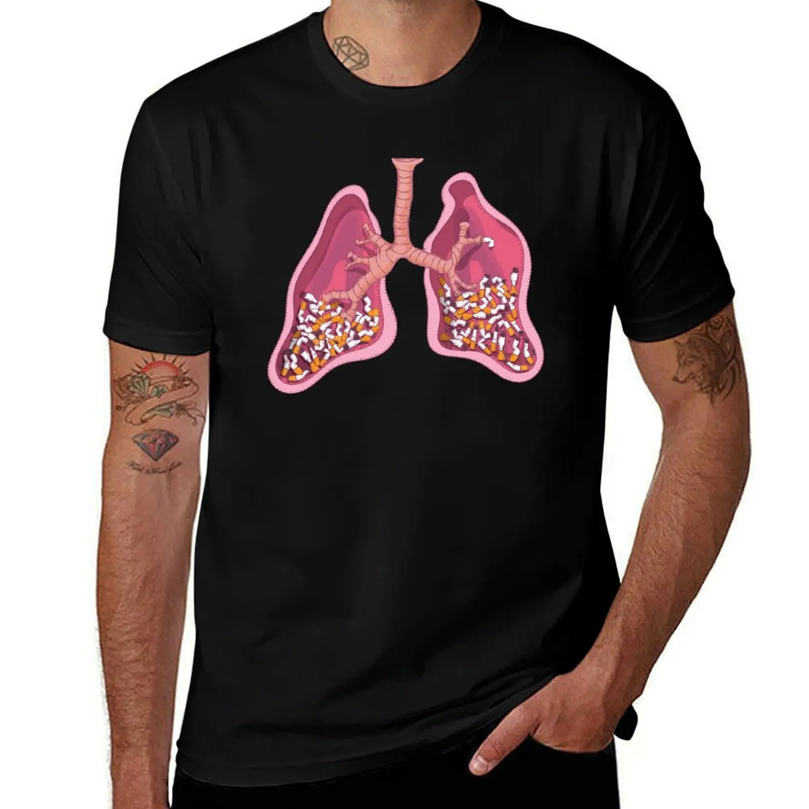 Smoking Lungs T-Shirt Work Utility Casual Tee Shirt