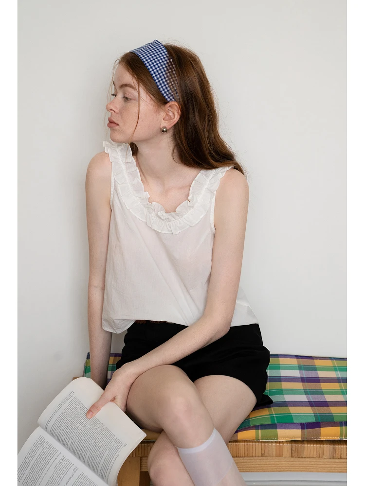 

Eggka White Lace Collar ort Svel irt Summer New Loose Personali Ba Tie Micro Texture irt Casual Sle Polyest...