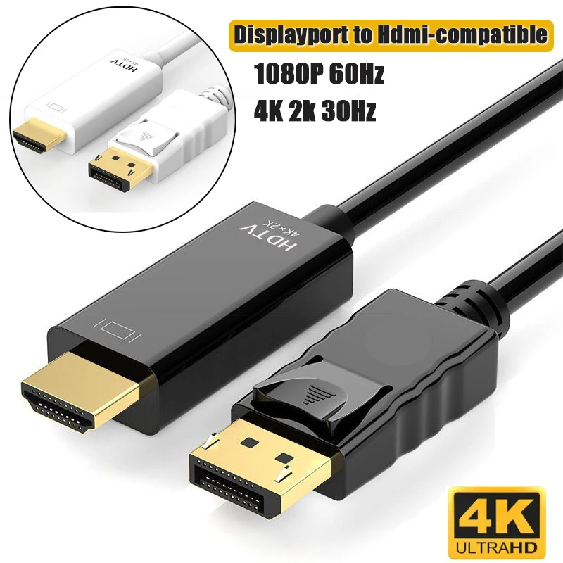 Full HD 4K 30hz DisplayPort to HDMI-compatible Adapter DP to HDTV Cable Male to Male Cord For HDMI PC to HDTV Monitor Projector