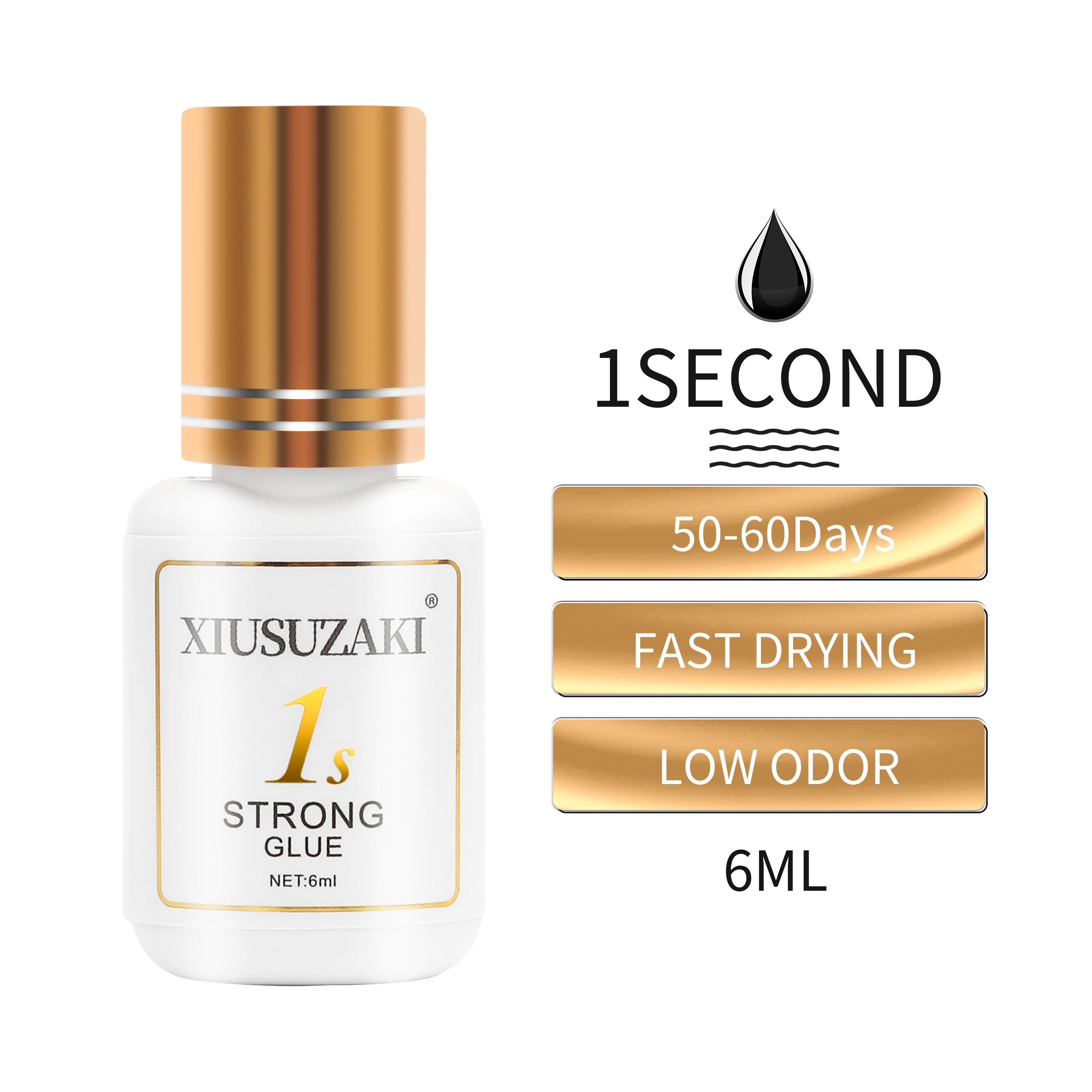 

XIUSUZAKI 6ml 1 Second Fast Drying Strong False Eye Lash Extension Glue Adhesive Retention 7-8 Weeks Low Smell Mink Eyelash Glue