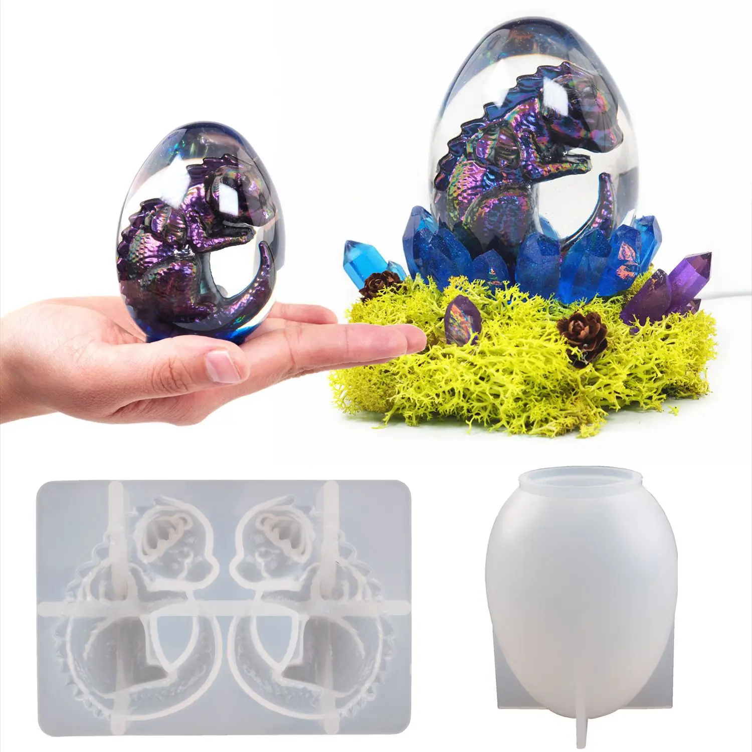 DIY Crystal Silicone Resin Mold Egg Shaped Dragon Egg Ball Night Light Mirror Silicone Mould For Resin Casting Making