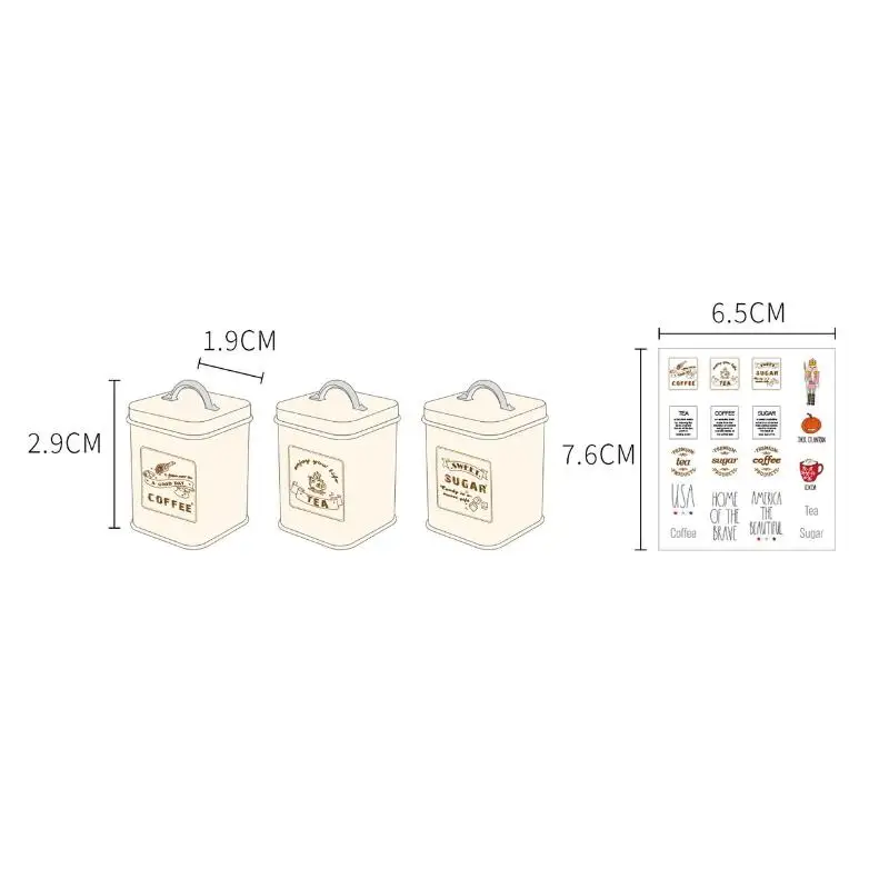 ✰✪3Pcs/Set Mini Kitchen Storage Container Square 1/6 Scale Miniature Dollhouse Coffee Bean Tin For Doll Accessories Toy view 6