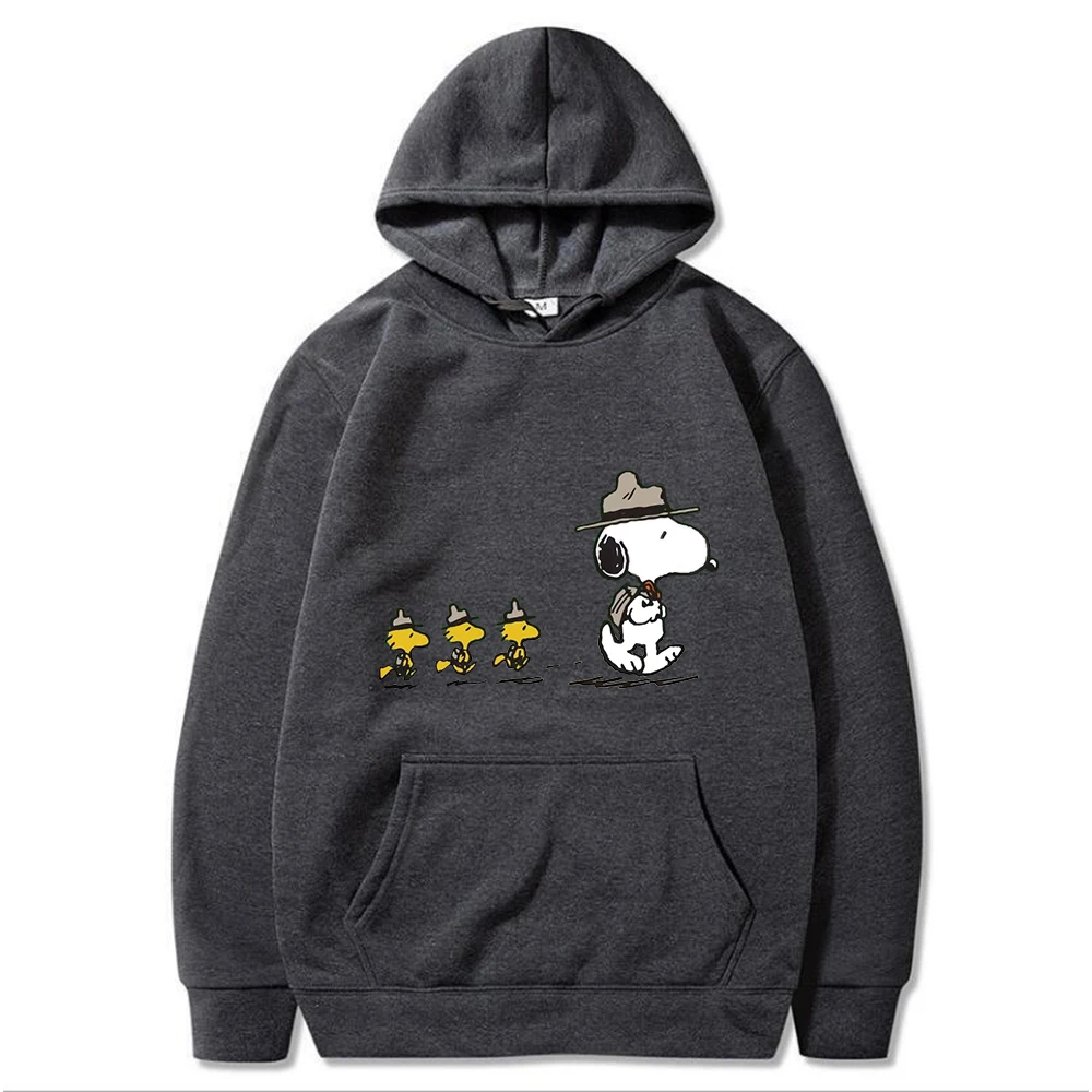 Snoopy Cartoon Anime Women\'s Hoodie 2024 Spring and Autumn New Men\'s Hoodie Casual Khaki Sports Couple Sweatshirt