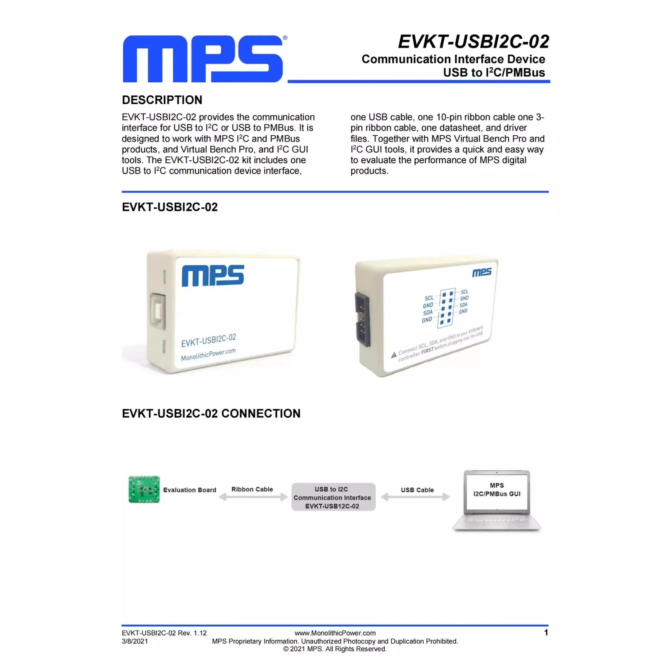 Spot EVKT-USBI2C-02 USB MPS I2C PMBUS MPS debugger, programmer, burner