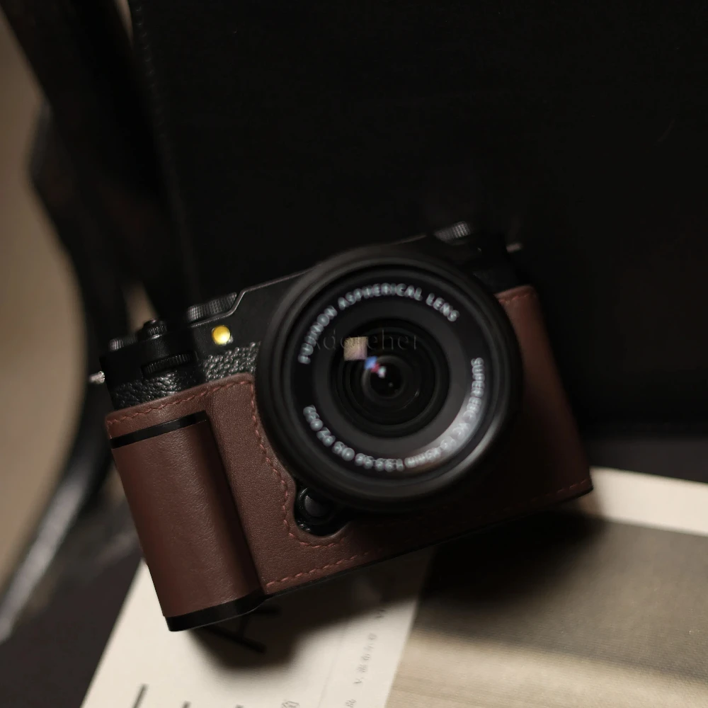 Cowhide Leather Camera Case Half Cover Protective Case for Fujifilm X-M5 XM5 Camera Bag
