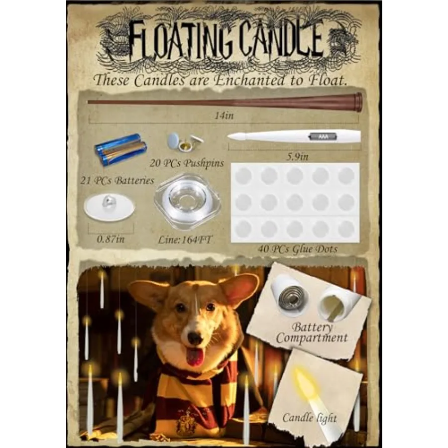 Flickering Warm Light Flameless Floating LED Candle with Wand Remote Battery Operated Window Taper Candle Set for Theme Party B