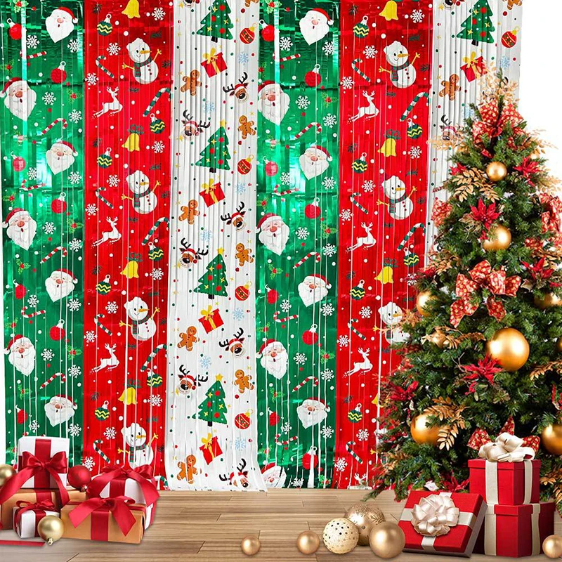 1pc 1x2M Frohe Weihnachten Folie Fringe Vorhänge Weihnachten Thema Hintergrund Quaste Grün Rot Regen Vorhang Photo Booth decor Party Versorgung