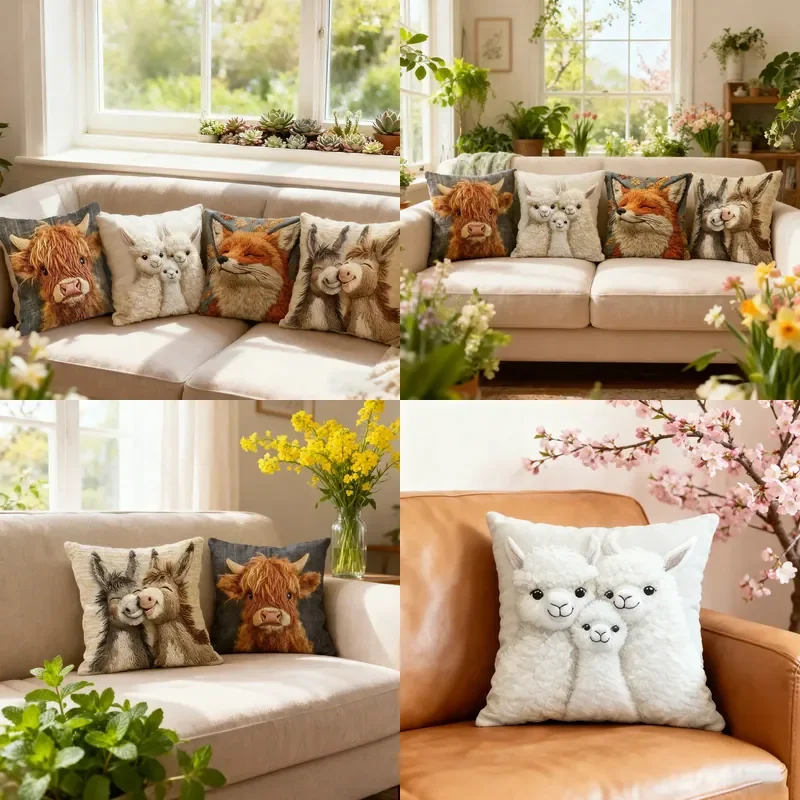 Cross-border hot-selling highland cow pillow cover cute animal print sofa living room decorative pillow pillow cushion cover